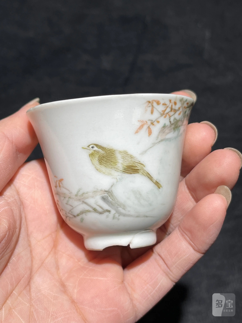 清光绪 浅绛彩花鸟纹杯一组三只 - 图2